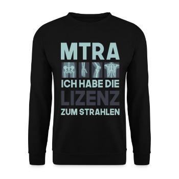MTRA, Ich habe die Lizenz zum Strahlen, Radiologie - Unisex Pullover - Schwarz - Vorne - Alina (178cm) & Michal (187cm)