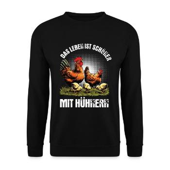 Das Leben Ist Schöner Mit Hühnern Huhn Hühner Hahn - Unisex Pullover - Schwarz - Vorne - Alina (178cm) & Michal (187cm)