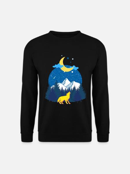 Winterträume! Der Wolf und der Mond - Unisex Pullover - Schwarz