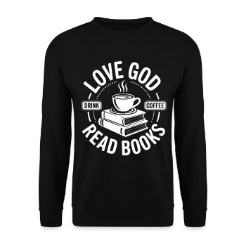 Dear God, drink coffee, read books! Christian - Unisex Sweatshirt - black - Front - Alina (178cm) & Michal (187cm)