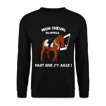 Humour Cheval avec portable, cadeau équitation - Sweat-shirt Unisexe - noir - Devant - Alina (178cm) & Michal (187cm)