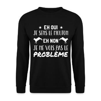 Ich rieche die Schafe - nein, ich sehe das Problem nicht - Unisex Pullover - Schwarz - Vorne - Alina (178cm) & Michal (187cm)