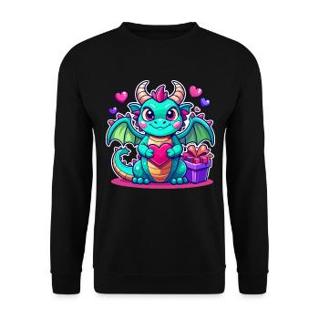 Farbenfroher Drache - Unisex Pullover - Schwarz - Vorne - Alina (178cm) & Michal (187cm)