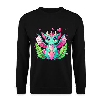 Farbenfroher Drache - Unisex Pullover - Schwarz - Vorne - Alina (178cm) & Michal (187cm)