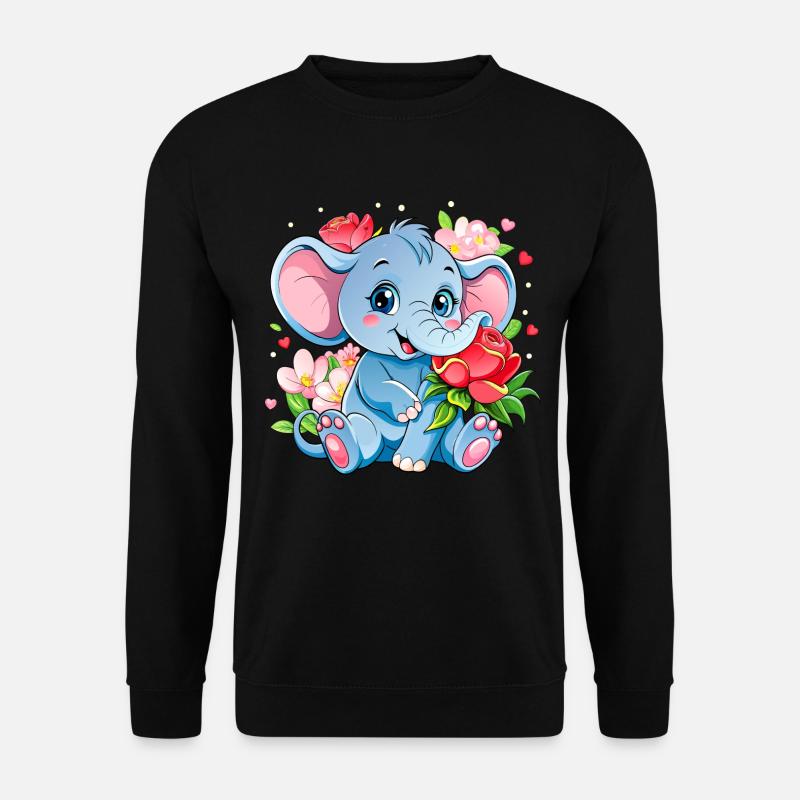Blumenliebender Babyelefant - Unisex Pullover - Schwarz