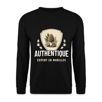 Authentique expert en morilles - Sweat-shirt Unisexe - noir - Devant - Alina (178cm) & Michal (187cm)