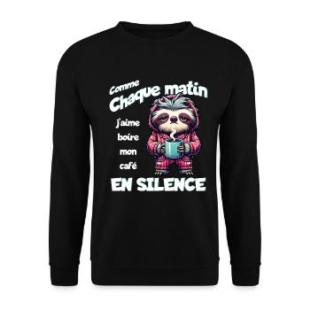 Comme chaque matin j'aime boire mon café... - Sweat-shirt Unisexe - noir - Devant - Alina (178cm) & Michal (187cm)