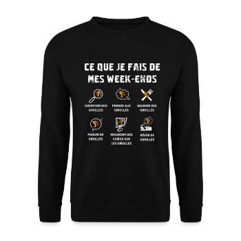 Girolles - Ce que je fais de mes week-ends - Sweat-shirt Unisexe - noir - Devant - Alina (178cm) & Michal (187cm)