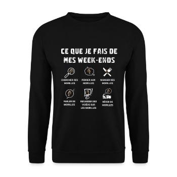 Morilles - Ce que je fais de mes week-ends - Sweat-shirt Unisexe - noir - Devant - Alina (178cm) & Michal (187cm)