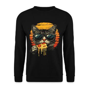 Cat in sunglasses eating pizza vintage - Unisex Sweatshirt - black - Front - Alina (178cm) & Michal (187cm)