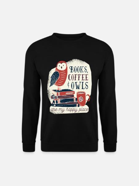 Bestes Bücher Kaffee Eulen online Design - Unisex Pullover - Schwarz