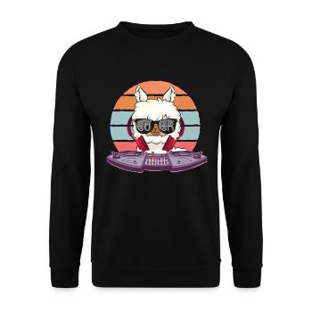 90s retro llama dj 90s alpaca - Unisex Sweatshirt - black - Front - Alina (178cm) & Michal (187cm)