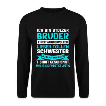 Ich bin stolzer Bruder einer wundervollen Schweste - Unisex Pullover - Schwarz - Vorne - Alina (178cm) & Michal (187cm)