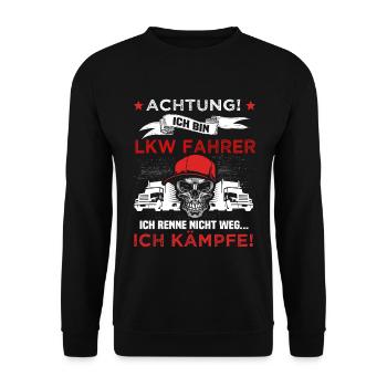 Achtung ich bin LKW Fahrer ich renne nicht weg ich - Unisex Pullover - Schwarz - Vorne - Alina (178cm) & Michal (187cm)