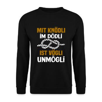 Mit Knödli im Dödli ist Vögli unmögli - Unisex Pullover - Schwarz - Vorne - Alina (178cm) & Michal (187cm)