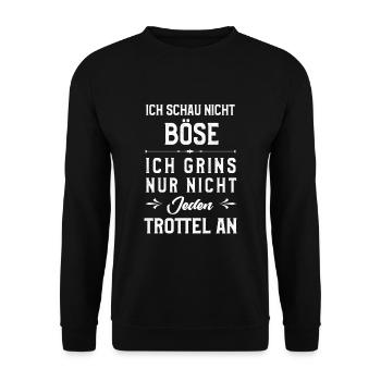 Ich schaue nicht böse ich grins nur nicht jeden - Unisex Pullover - Schwarz - Vorne - Alina (178cm) & Michal (187cm)