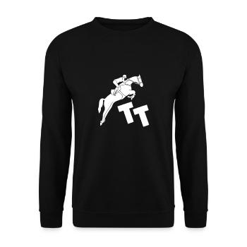 Springreiten Reiter und Reiterin Turniertrottel - Unisex Pullover - Schwarz - Vorne - Alina (178cm) & Michal (187cm)