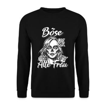 Böse alte Frau schwarzer Humor und ältere Dame - Unisex Pullover - Schwarz - Vorne - Alina (178cm) & Michal (187cm)