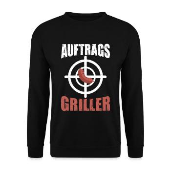 Auftragsgriller Fleisch und Wurst grillen mit - Unisex Pullover - Schwarz - Vorne - Alina (178cm) & Michal (187cm)