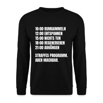 Rumgammeln lustiger Tagesablauf für faule Menschen - Unisex Pullover - Schwarz - Vorne - Alina (178cm) & Michal (187cm)