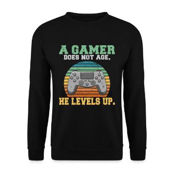 A gamer does not age he levels up lustiges Gaming - Unisex Pullover - Schwarz - Vorne - Alina (178cm) & Michal (187cm)