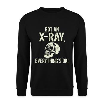 Got an X-ray everything is ok Röntgen Spruch - Unisex Pullover - Schwarz - Vorne - Alina (178cm) & Michal (187cm)