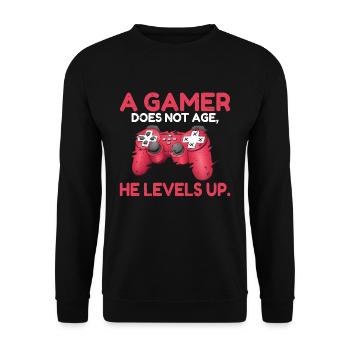 A gamer does not age he levels up lustiges Gaming - Unisex Pullover - Schwarz - Vorne - Alina (178cm) & Michal (187cm)