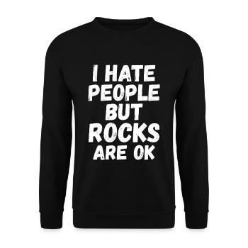 I hate people but rocks are ok Schwarzer Humor - Unisex Pullover - Schwarz - Vorne - Alina (178cm) & Michal (187cm)