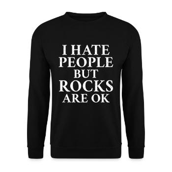 I hate people but rocks are ok Schwarzer Humor - Unisex Pullover - Schwarz - Vorne - Alina (178cm) & Michal (187cm)