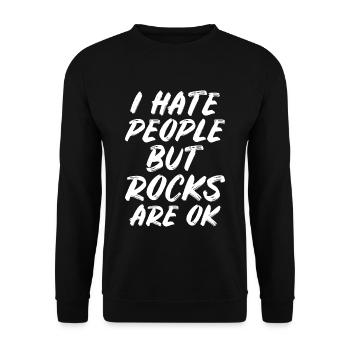 I hate people but rocks are ok Schwarzer Humor - Unisex Pullover - Schwarz - Vorne - Alina (178cm) & Michal (187cm)