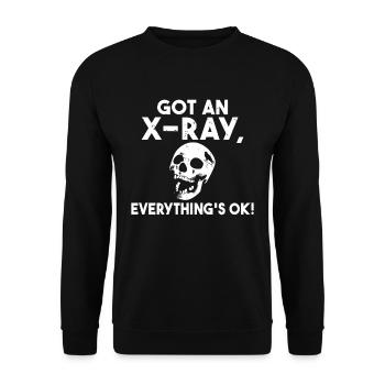 Got an X-ray everything is ok Röntgen Spruch - Unisex Pullover - Schwarz - Vorne - Alina (178cm) & Michal (187cm)