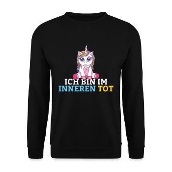 Ich bin im Inneren tot Einhorn - Unisex Pullover - Schwarz - Vorne - Alina (178cm) & Michal (187cm)