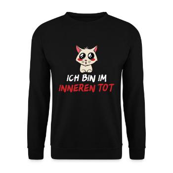 Ich bin im Inneren tot Katze - Unisex Pullover - Schwarz - Vorne - Alina (178cm) & Michal (187cm)