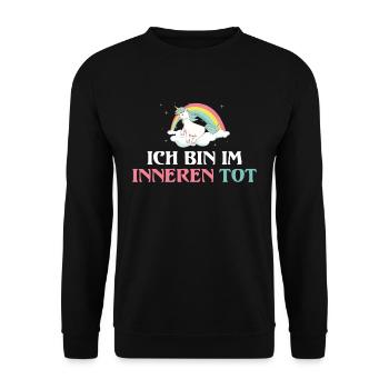Ich bin im Inneren tot Einhorn - Unisex Pullover - Schwarz - Vorne - Alina (178cm) & Michal (187cm)