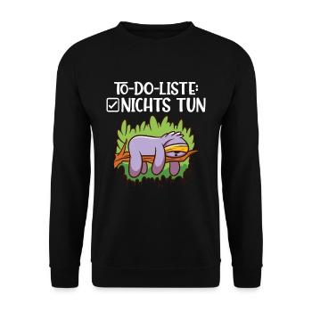 To-do-Liste Nichts tun lustiges Faultier - Unisex Pullover - Schwarz - Vorne - Alina (178cm) & Michal (187cm)