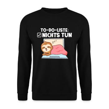To-do-Liste Nichts tun lustiges Faultier - Unisex Pullover - Schwarz - Vorne - Alina (178cm) & Michal (187cm)