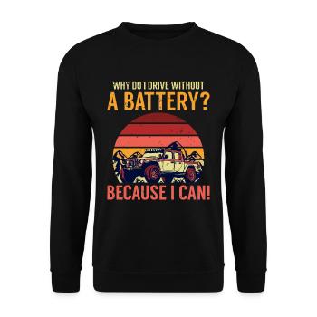 Why do I drive without a battery Anti e-Car - Unisex Pullover - Schwarz - Vorne - Alina (178cm) & Michal (187cm)