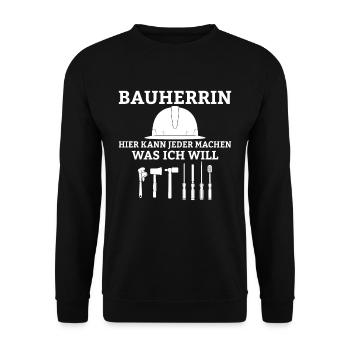 Bauherrin Traumhaus Hausbau Sprüche - Unisex Pullover - Schwarz - Vorne - Alina (178cm) & Michal (187cm)