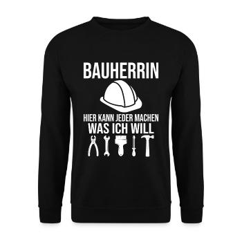 Bauherrin Hausbau Spruch Bau Accessoire - Unisex Pullover - Schwarz - Vorne - Alina (178cm) & Michal (187cm)