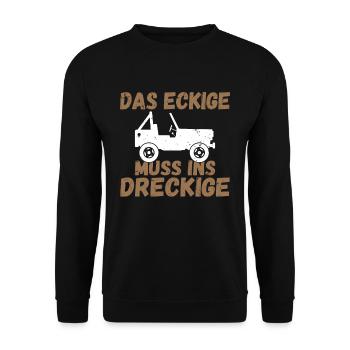 Das Eckige Muss ins Dreckige Quad ATV Quadfahrer - Unisex Pullover - Schwarz - Vorne - Alina (178cm) & Michal (187cm)