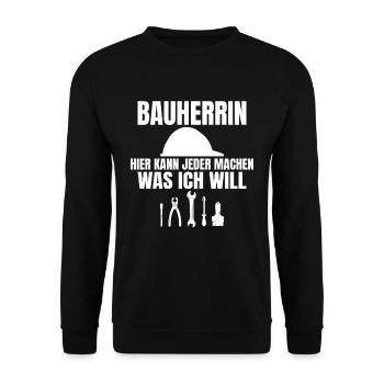 Bauherrin Baustellenoutfit Grundsteinlegung und Ri - Unisex Pullover - Schwarz - Vorne - Alina (178cm) & Michal (187cm)