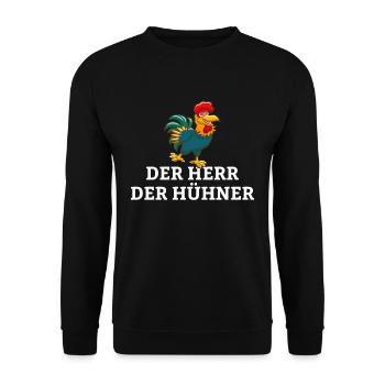 Der Herr der Hühner Hühnerliebhaber Landwirt Hahn - Unisex Pullover - Schwarz - Vorne - Alina (178cm) & Michal (187cm)
