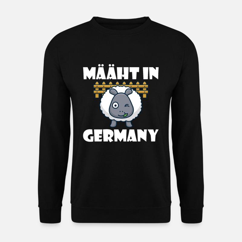 Mäht in Germany lustiger Rasenmäher und Schaf Spru - Unisex Pullover - Schwarz