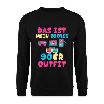 Das ist mein cooles 90er Outfit Motto Kleidung 90e - Unisex Pullover - Schwarz - Vorne - Alina (178cm) & Michal (187cm)