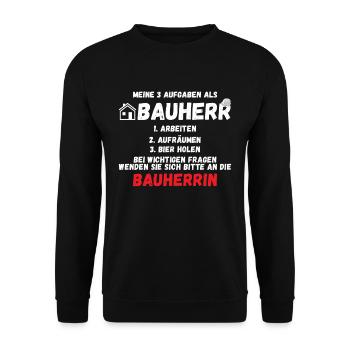 Meine Aufgaben als Bauherr - Unisex Pullover - Schwarz - Vorne - Alina (178cm) & Michal (187cm)