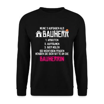 Meine Aufgaben als Bauherr - Unisex Pullover - Schwarz - Vorne - Alina (178cm) & Michal (187cm)