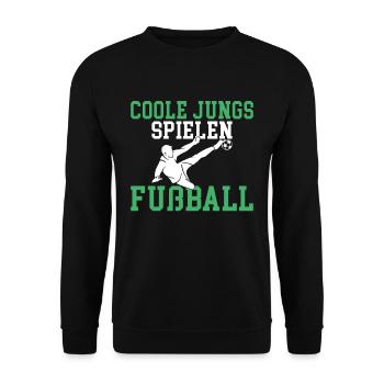 Coole Jungs spielen Fußball Motiv für echte Fußbal - Unisex Pullover - Schwarz - Vorne - Alina (178cm) & Michal (187cm)