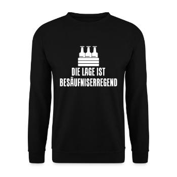 Die Lage ist Besäufniserregend lustiger Spruch un - Unisex Pullover - Schwarz - Vorne - Alina (178cm) & Michal (187cm)