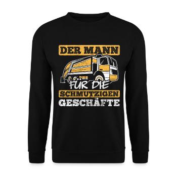 Der Mann Für Schmutzige Geschäfte Müllmann - Unisex Pullover - Schwarz - Vorne - Alina (178cm) & Michal (187cm)