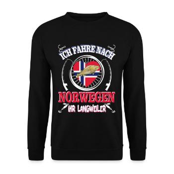 Cooler Spruch "Ich fahre nach Norwegen" Geschenk - Unisex Pullover - Schwarz - Vorne - Alina (178cm) & Michal (187cm)